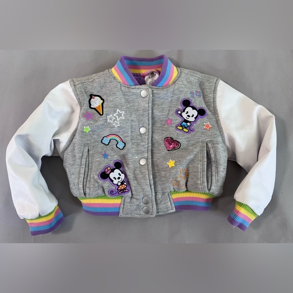Disney Store Mickey‎ and Minnie Mouse cutie varsity jacket Sz 3 White Multicolor
